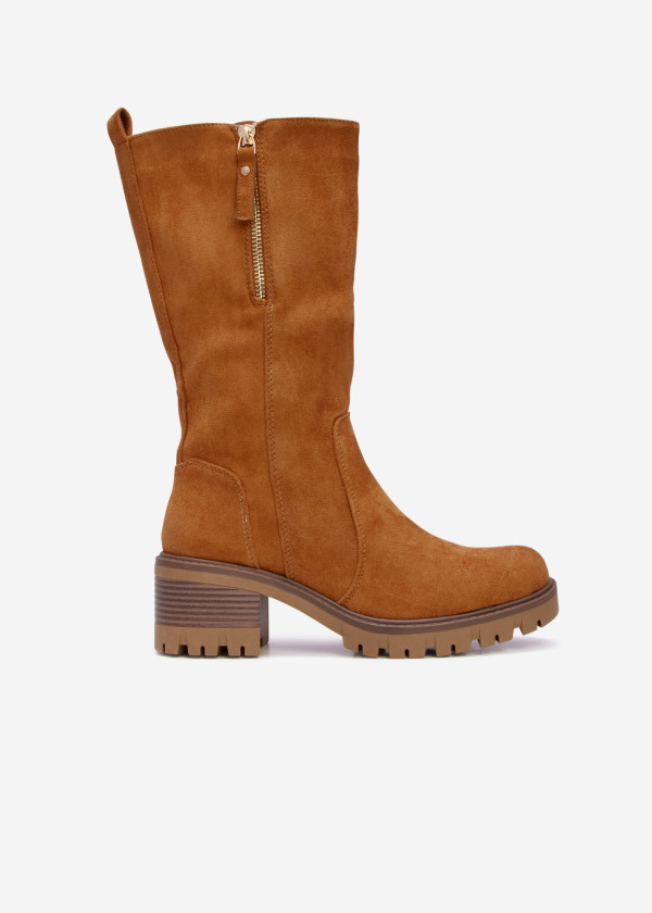 Tan chunky suede mid-calf boots 3