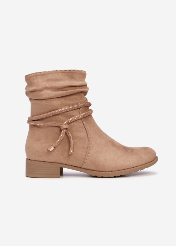 Khaki slouch ankle boots with diamante laces 3