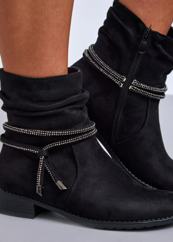 Black slouch ankle boots with diamante laces 2