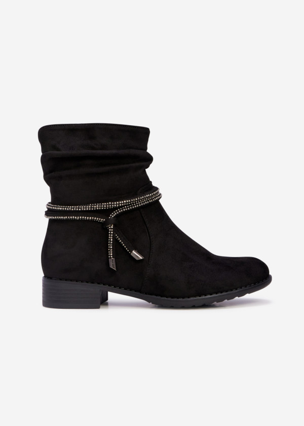 Black slouch ankle boots with diamante laces 3