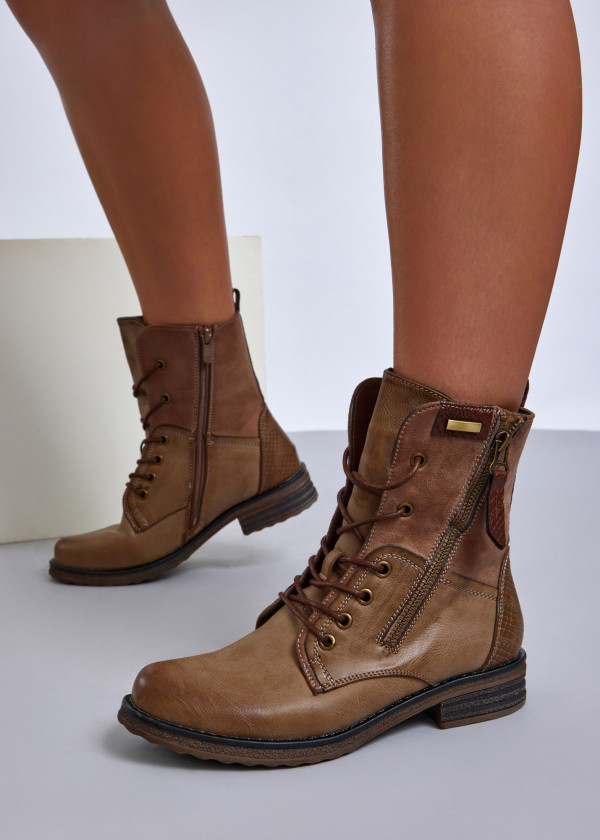 Khaki rustic lace up ankle boots