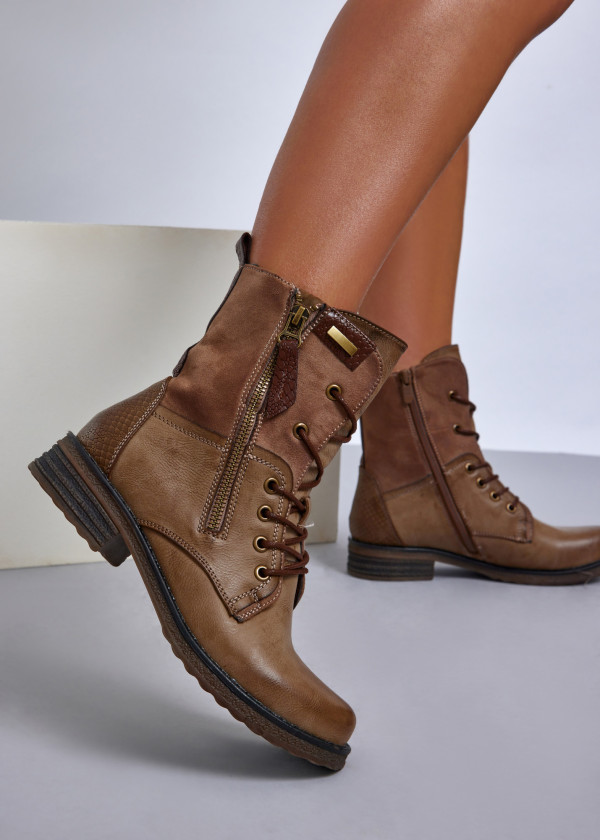 Khaki rustic lace up ankle boots 1