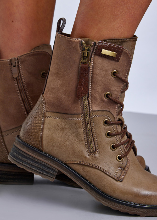 Khaki rustic lace up ankle boots 2