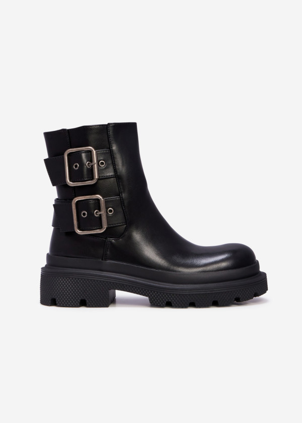 Black chunky boots with double buckle detail 3