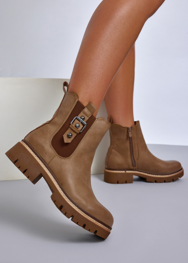 Khaki chelsea boots with buckle accent 1