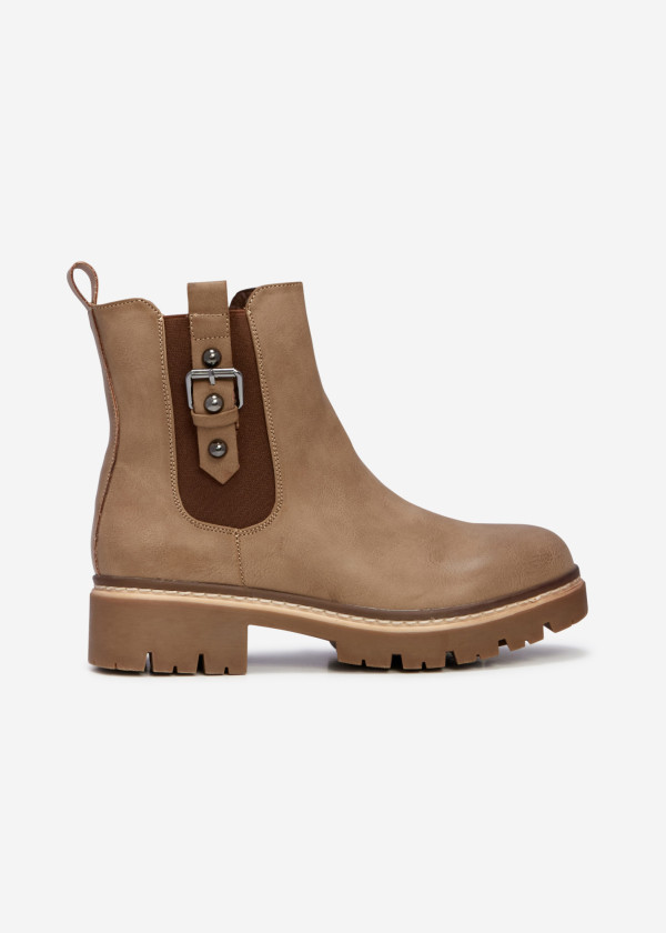 Khaki chelsea boots with buckle accent 3