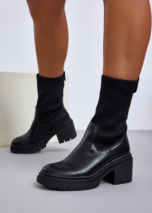 Black low heel knitted sock boot 4