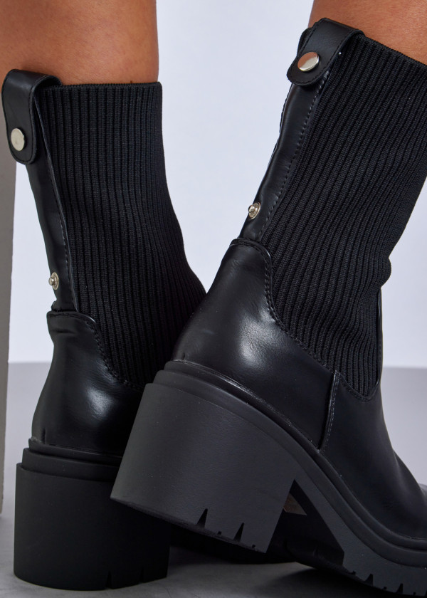 Black low heel knitted sock boot 2