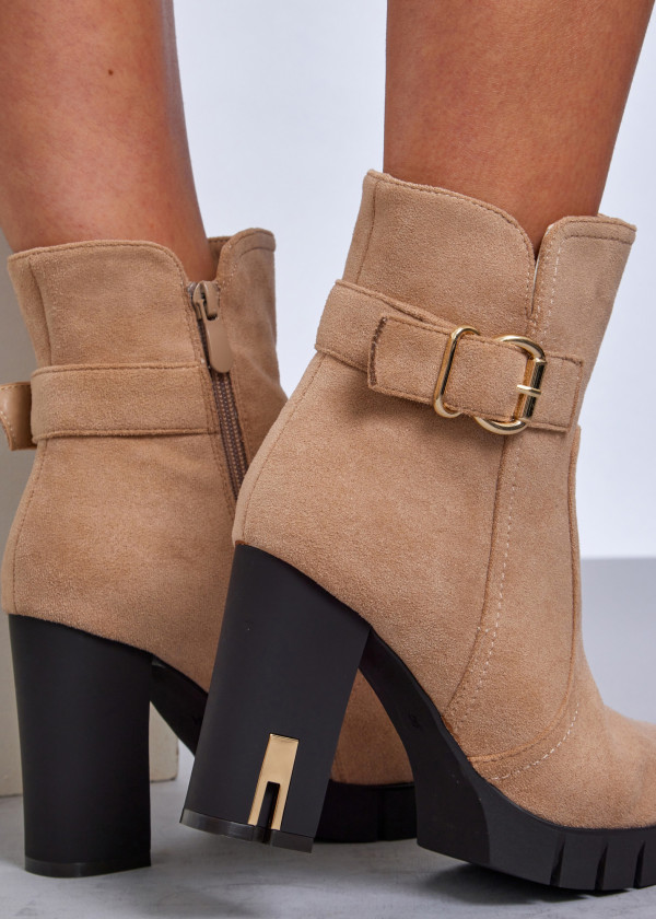 Khaki ankle boots with gold buckle detail 2