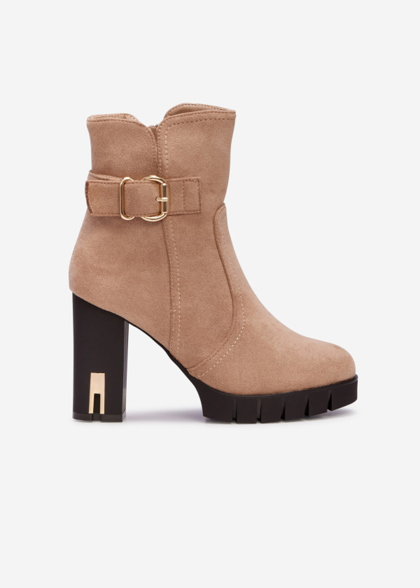 Khaki ankle boots with gold buckle detail 3