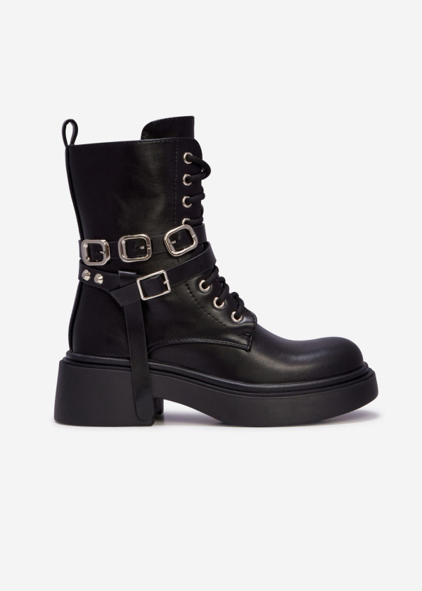 Black combat boots with double buckle detail 3