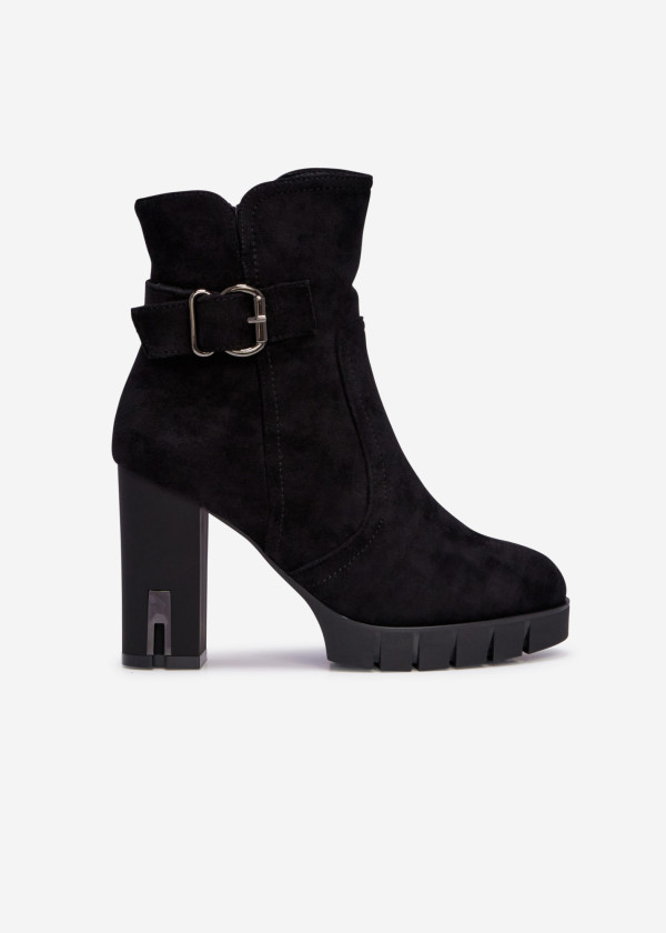 Black ankle boots with metallic buckle detail 2