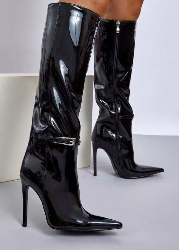 Black patent knee-high stiletto boots 2