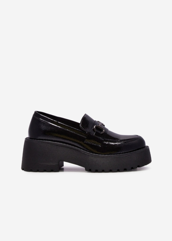 Black chunky patent loafer with snaffle bar 3