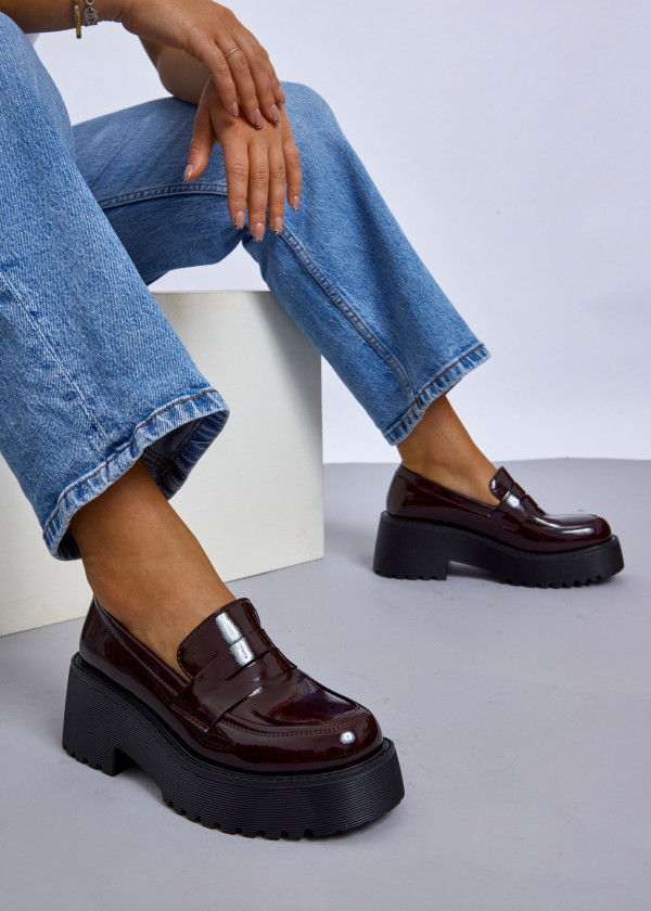 Wine chunky patent penny loafer 4