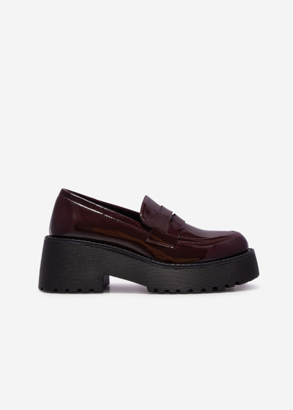 Wine chunky patent penny loafer 3