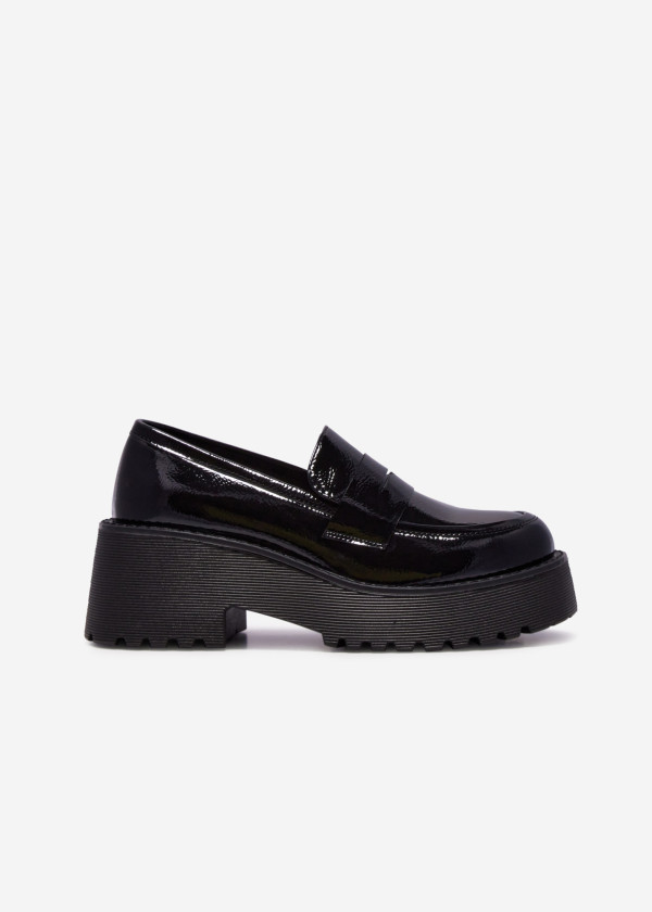 Black chunky patent penny loafer 3