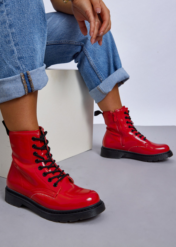 Red patent lace up ankle boots 4