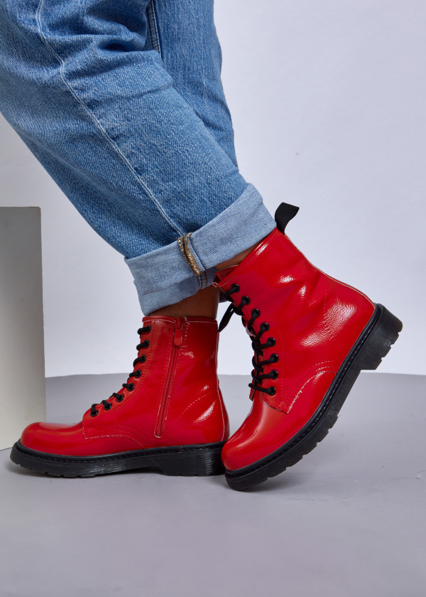 Red patent lace up ankle boots 2