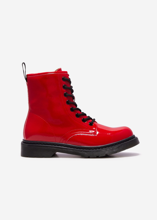 Red patent lace up ankle boots 3