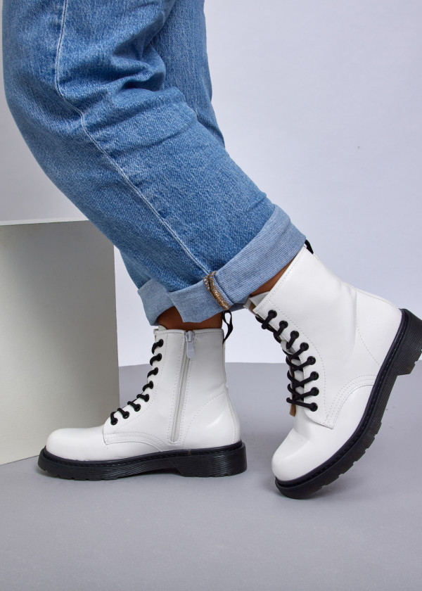 White patent lace up ankle boots 1