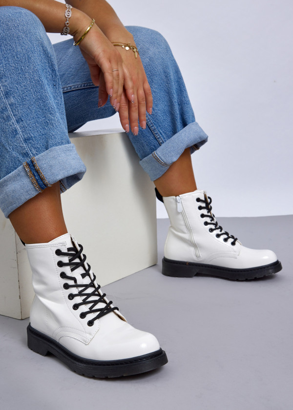 White patent lace up ankle boots 2