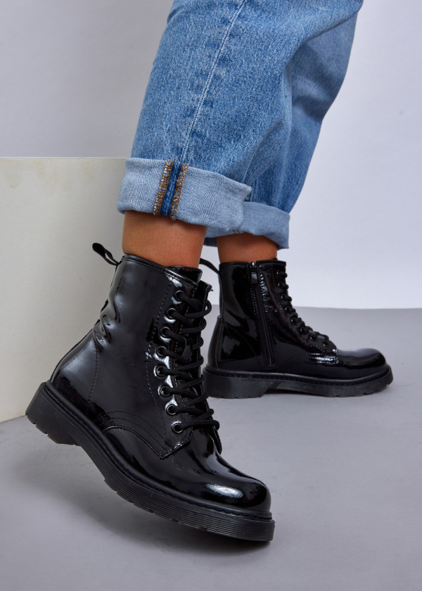 Black patent lace up ankle boots 4