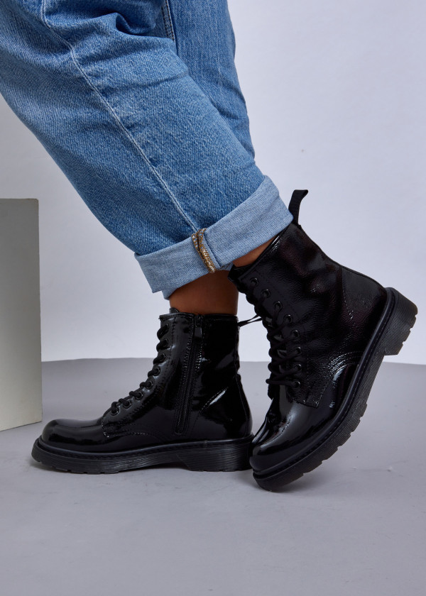 Black patent lace up ankle boots 1