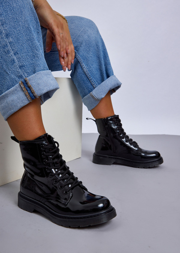 Black patent lace up ankle boots 2