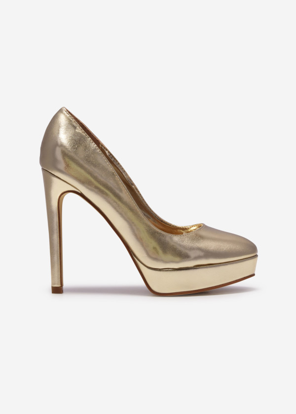 Gold platform closed-toe stiletto pumps 3