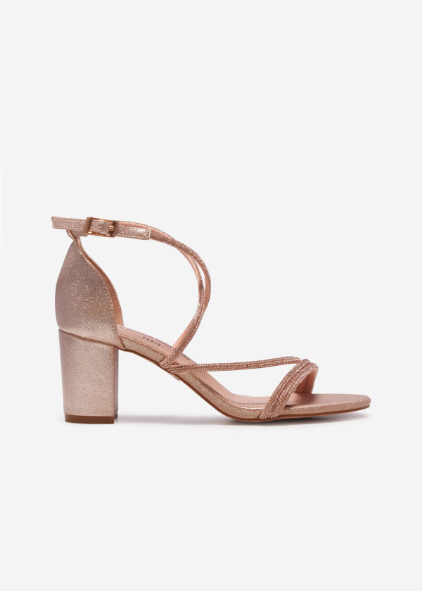 Rose gold glitter diamante-strap heeled sandals 3