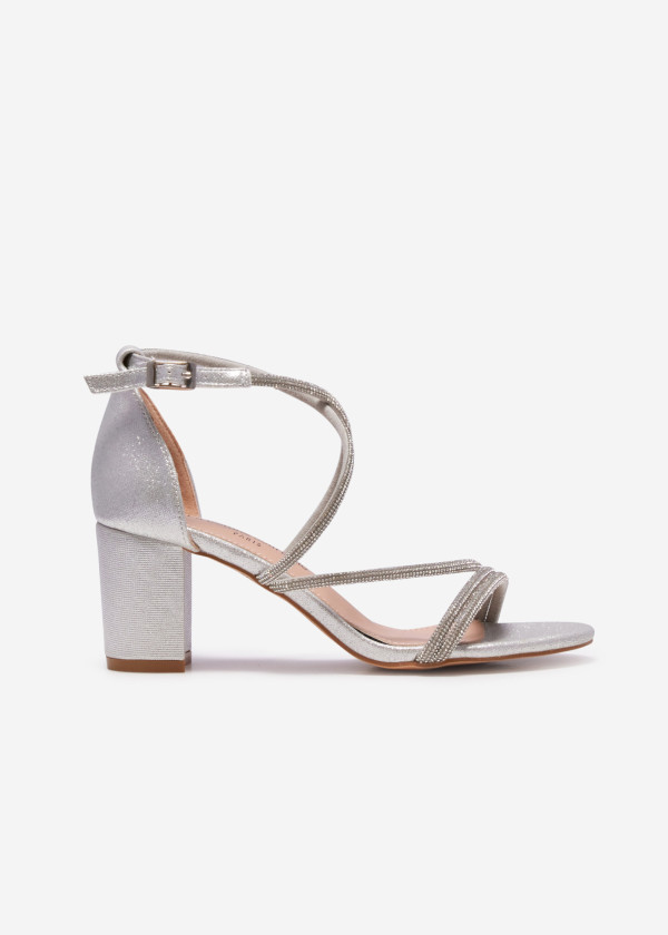 Silver glitter diamante-strap heeled sandals 3