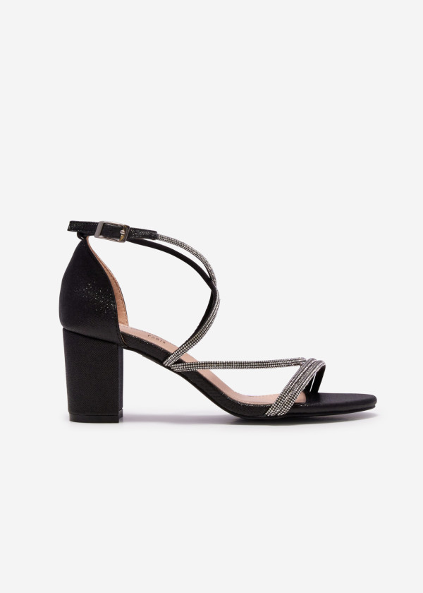 Black glitter diamante-strap heeled sandals 3