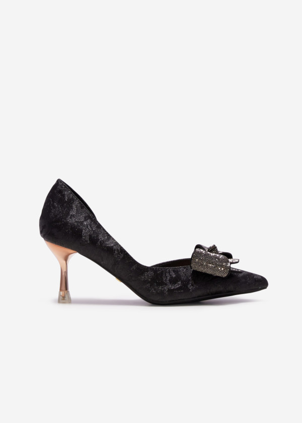 Black Bow-Accent Kitten Heel Pumps 3