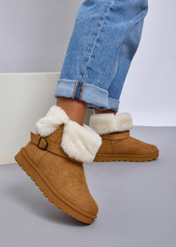 Tan Faux Shearling Lined Winter Boots