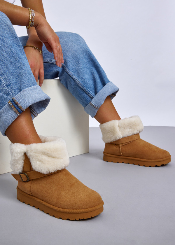 Tan Faux Shearling Lined Winter Boots 1