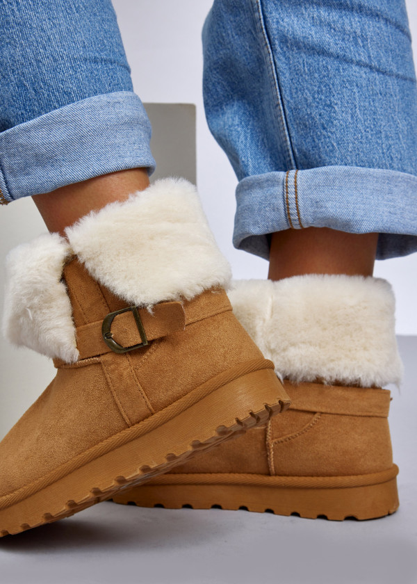 Tan Faux Shearling Lined Winter Boots 2