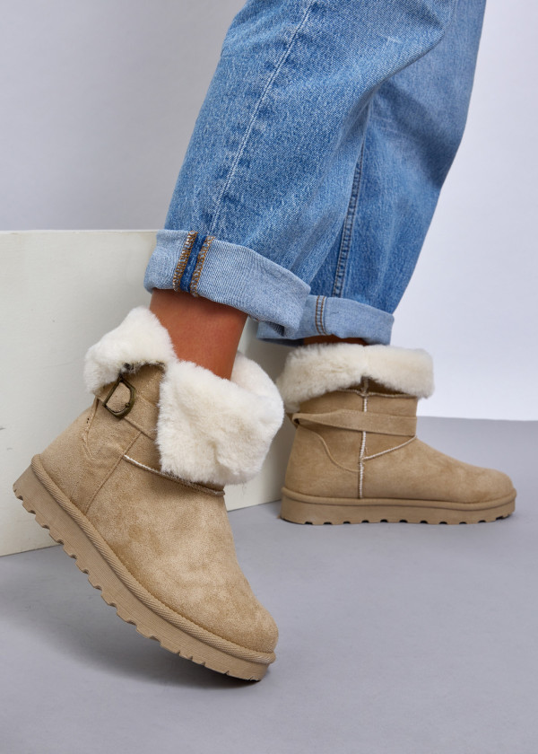 Beige Faux Shearling Lined Winter Boots