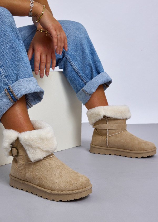 Beige Faux Shearling Lined Winter Boots 1