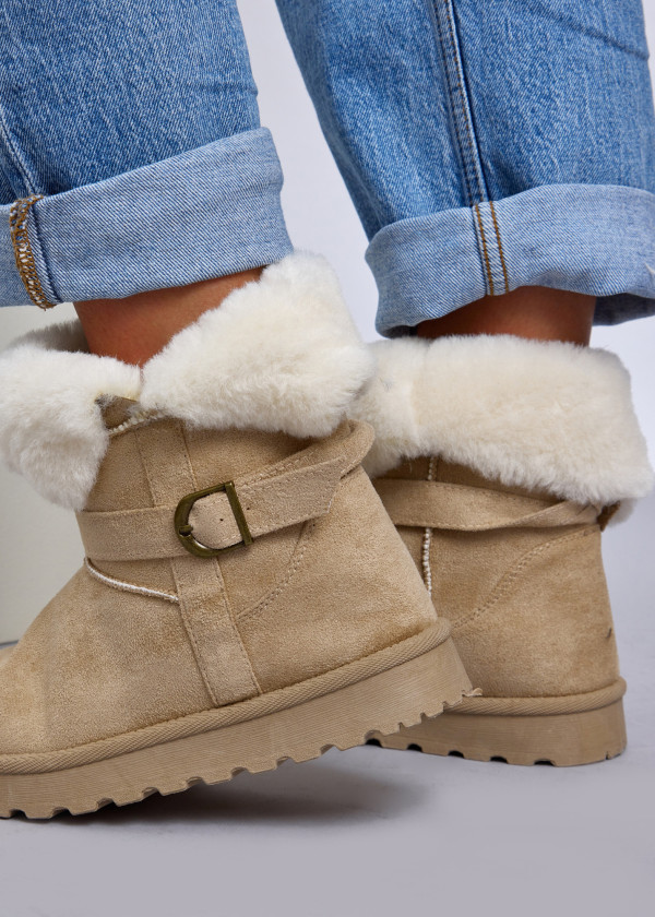 Beige Faux Shearling Lined Winter Boots 2