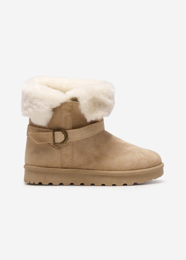 Beige Faux Shearling Lined Winter Boots 3