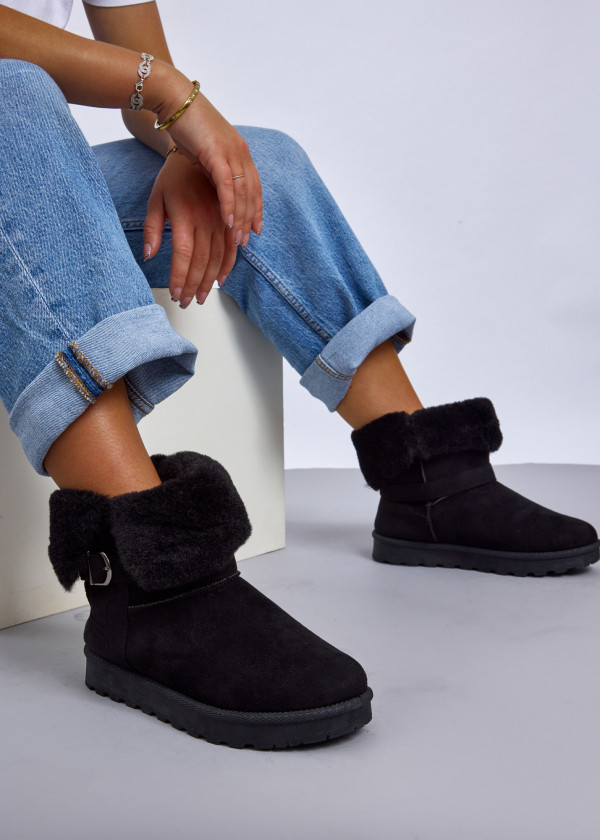 Black Faux Shearling Lined Winter Boots