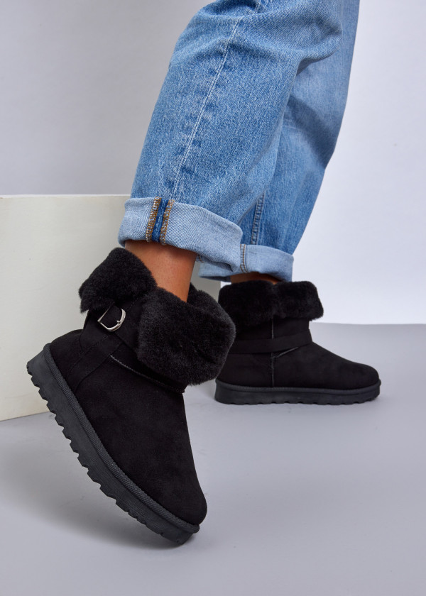 Black Faux Shearling Lined Winter Boots 1