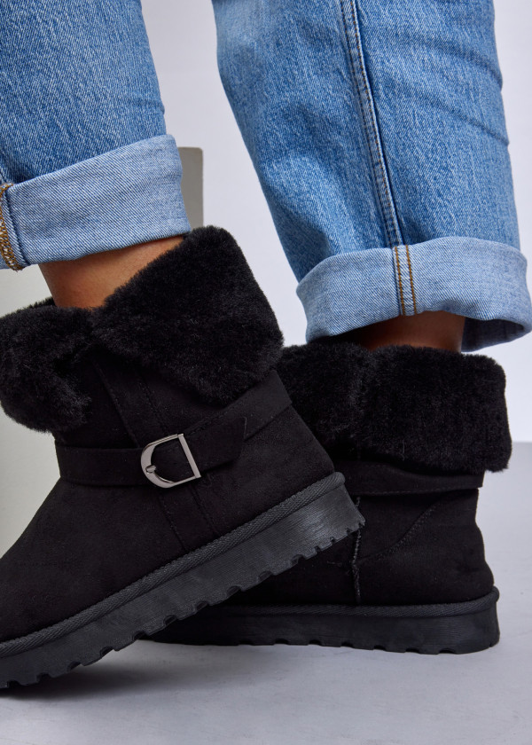 Black Faux Shearling Lined Winter Boots 2