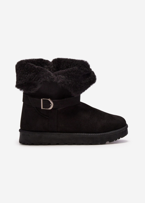 Black Faux Shearling Lined Winter Boots 3