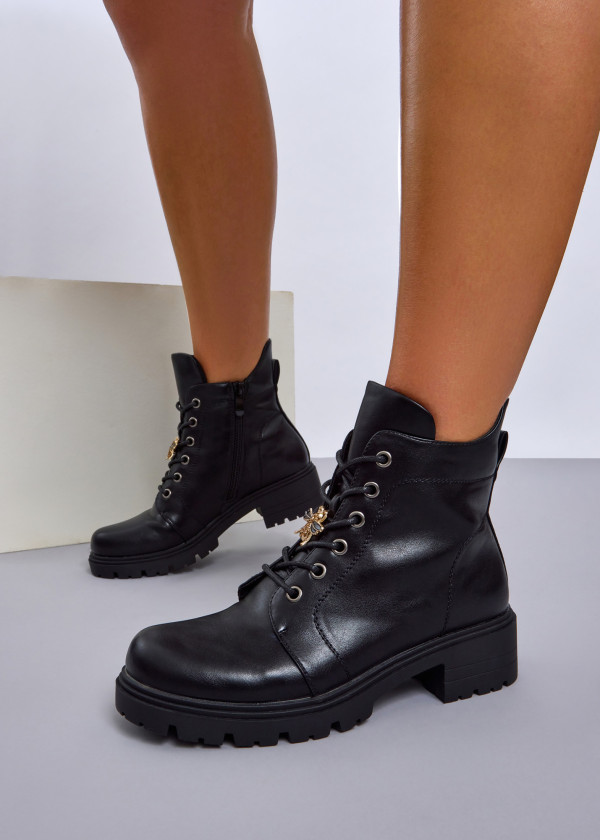 Black lace up bee-charm boot 4