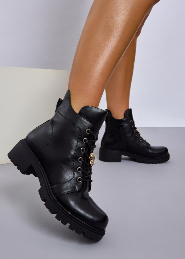 Black lace up bee-charm boot 1