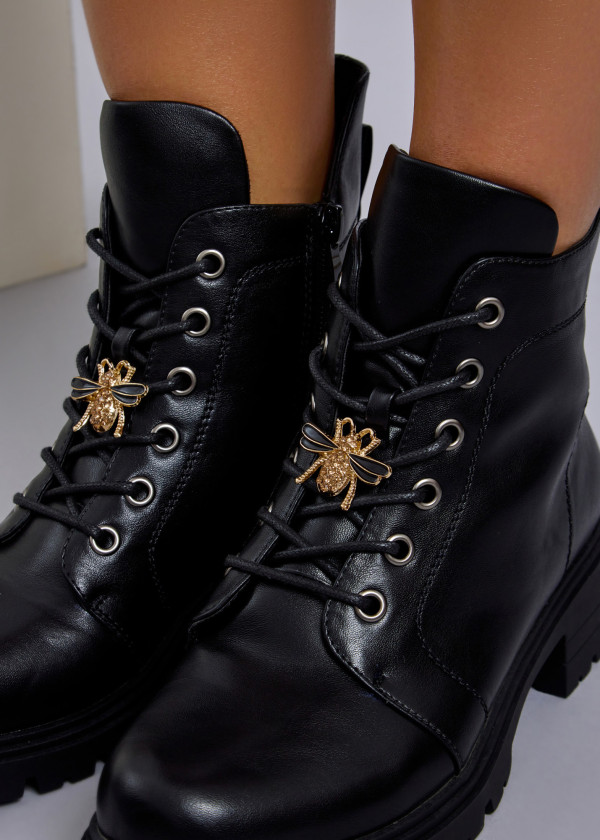 Black lace up bee-charm boot 2