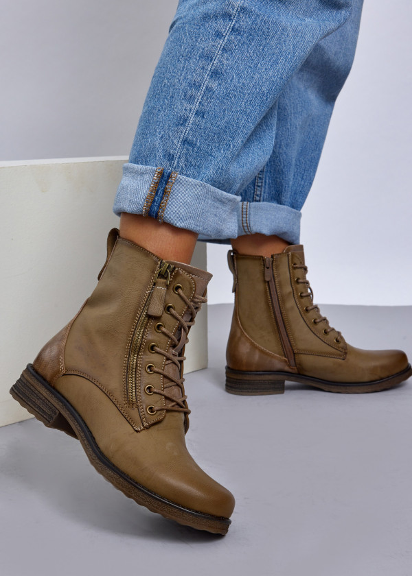 Khaki Stylish Lace-Up Combat Boots 4