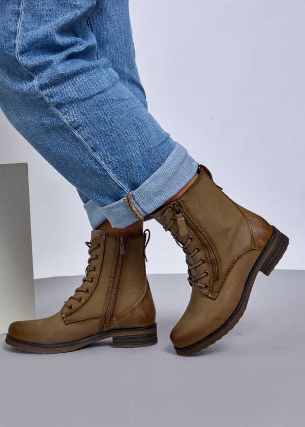 Khaki Stylish Lace-Up Combat Boots 1